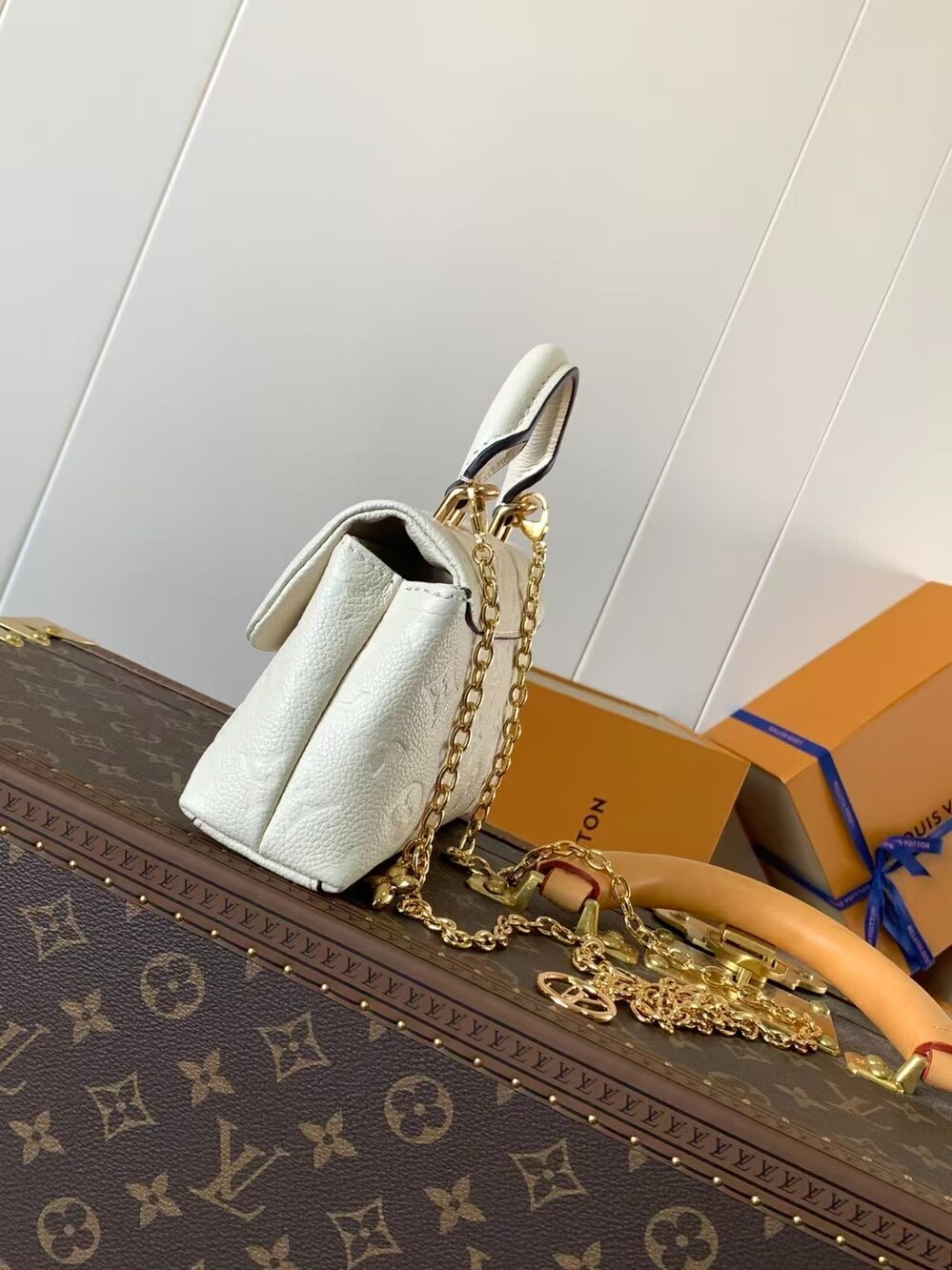 Louis Vuitton White Embossed Monogram Top Handle Chain Bag - Picture 5 of 9